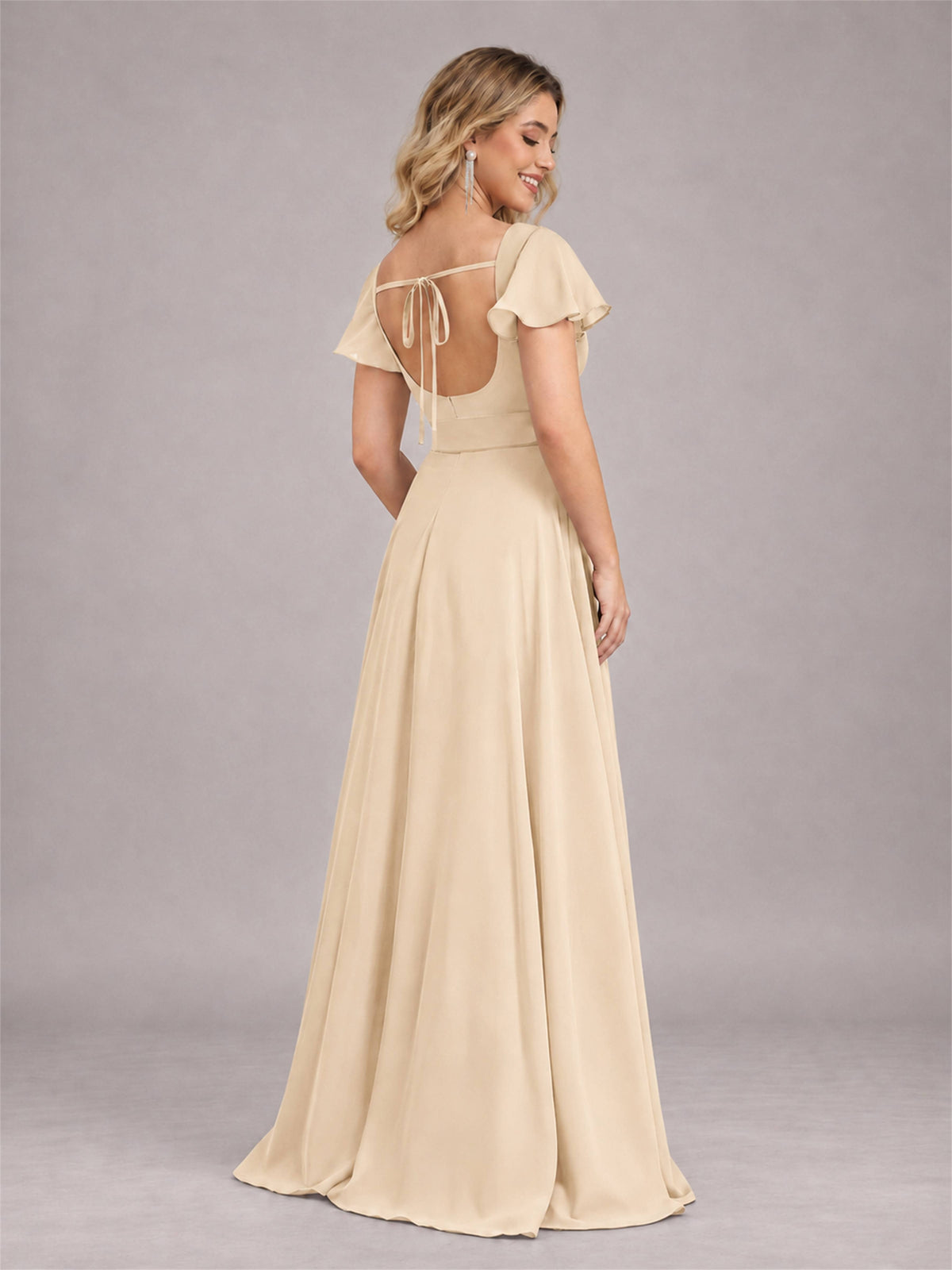Champagne Refined High Low Ruffles Chiffon Bridesmaid Dress with Belt