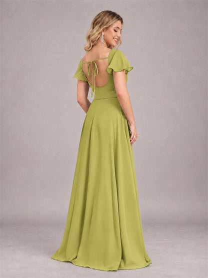 Chartreuse Refined High Low Ruffles Chiffon Bridesmaid Dress with Belt