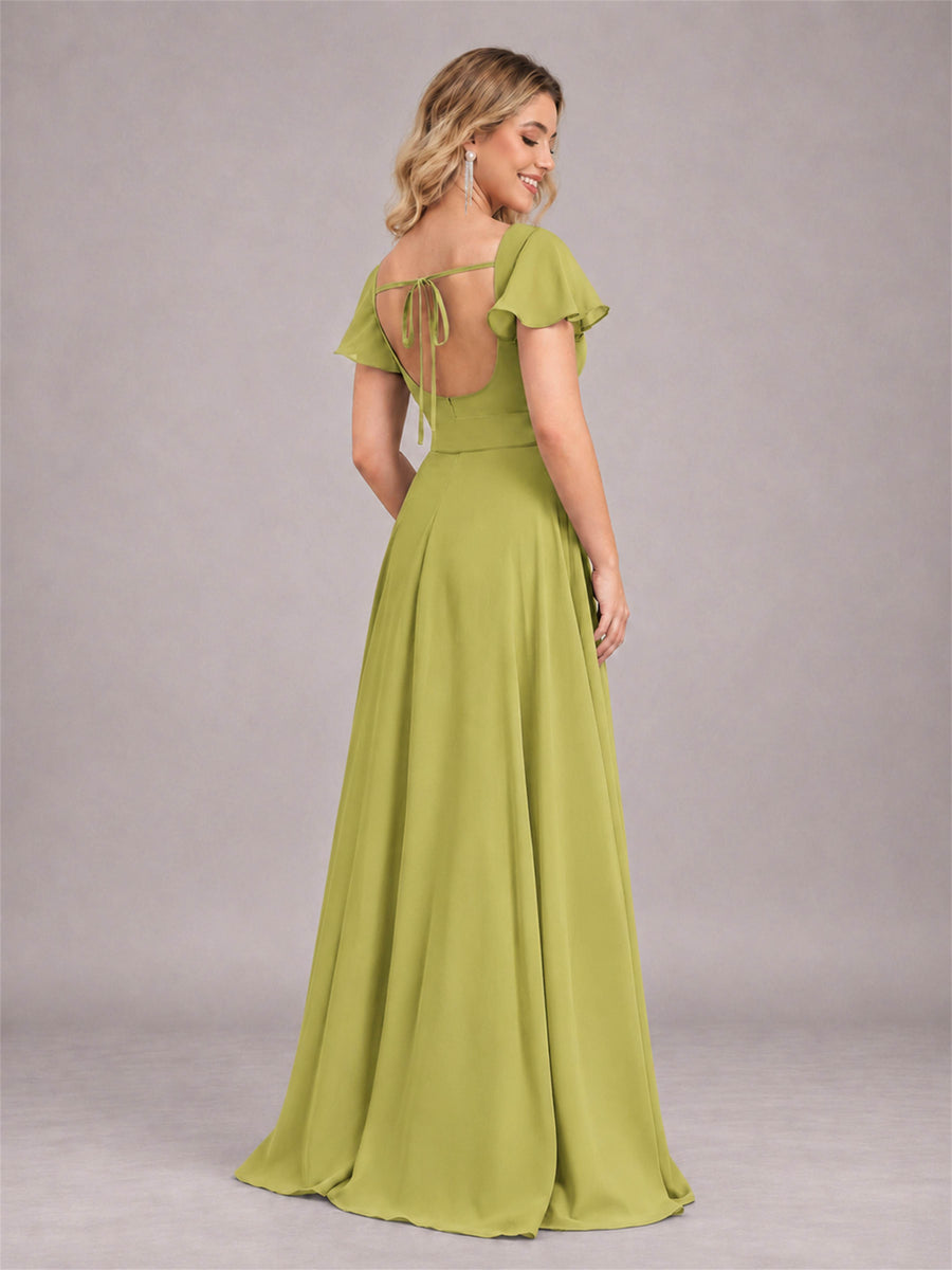 Chartreuse Refined High Low Ruffles Chiffon Bridesmaid Dress with Belt