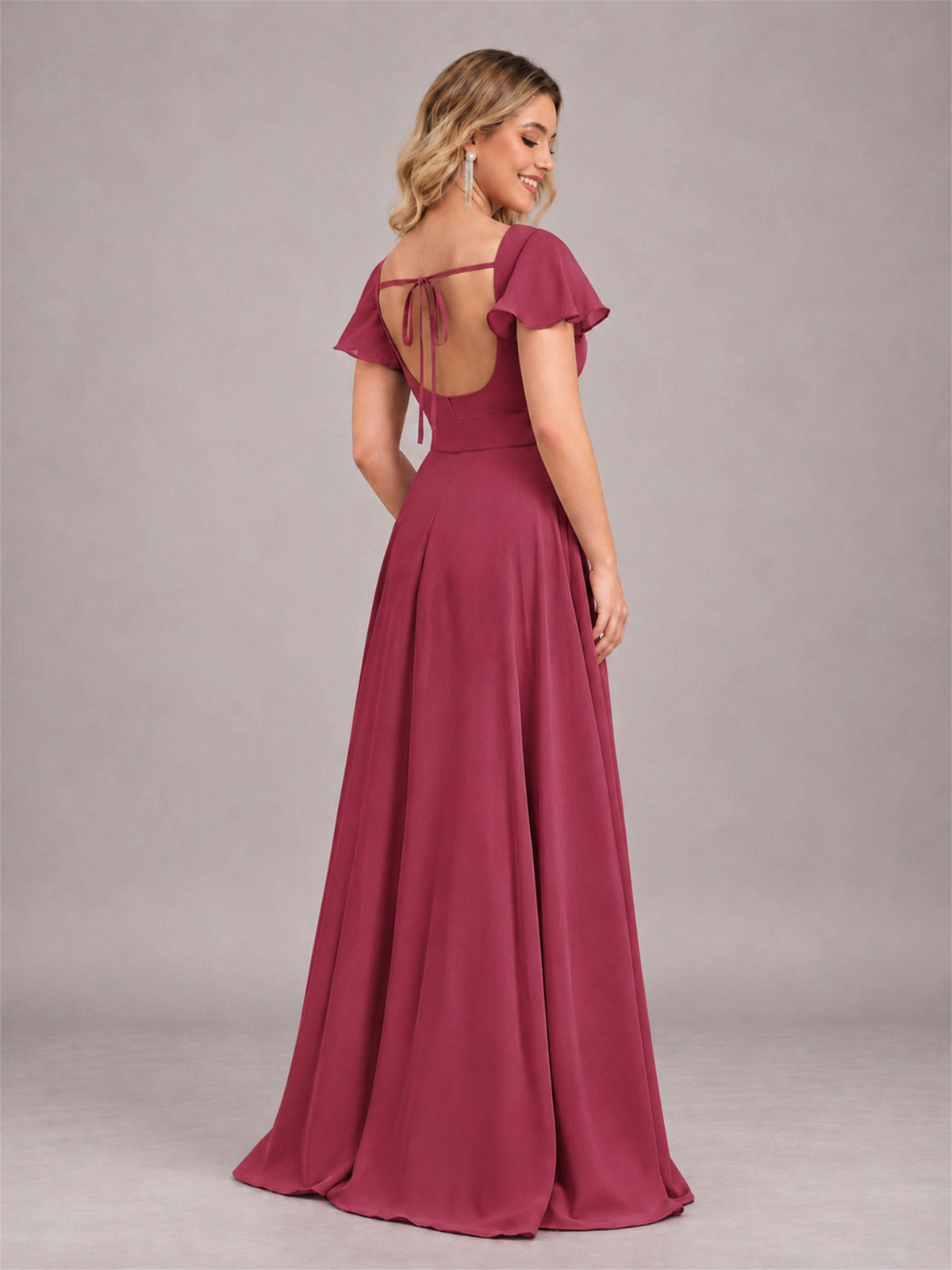 Cinnamon Rose Refined High Low Ruffles Chiffon Bridesmaid Dress with Belt