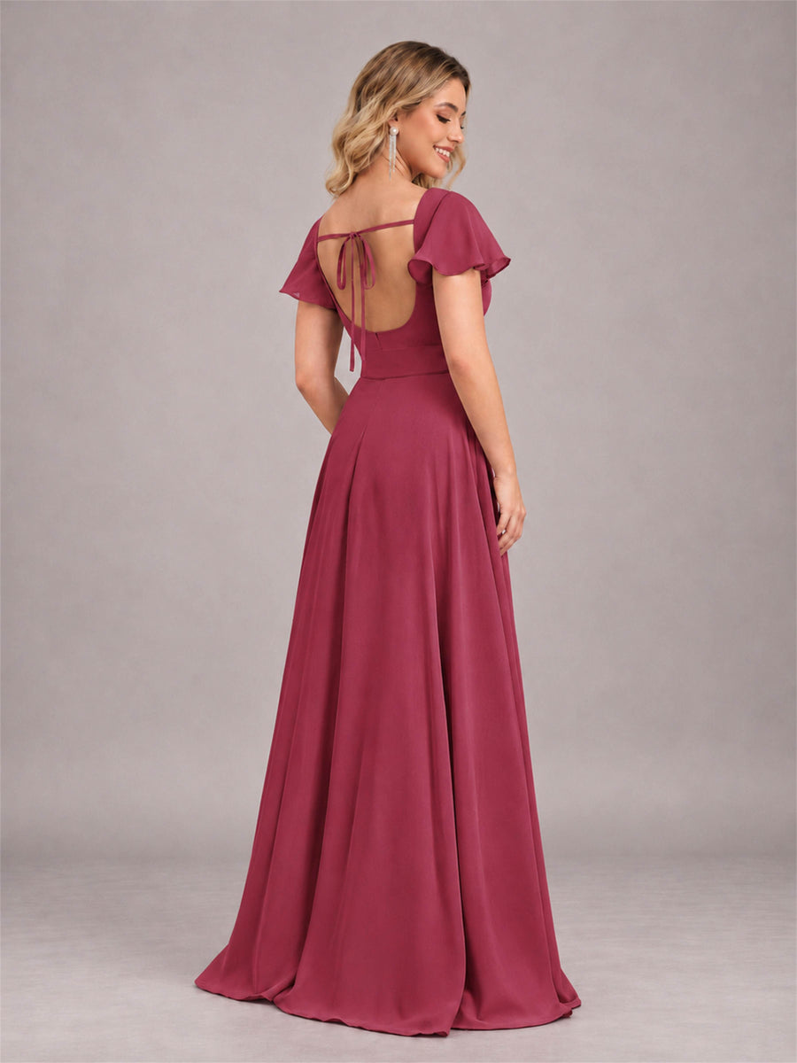 Cinnamon Rose Refined High Low Ruffles Chiffon Bridesmaid Dress with Belt