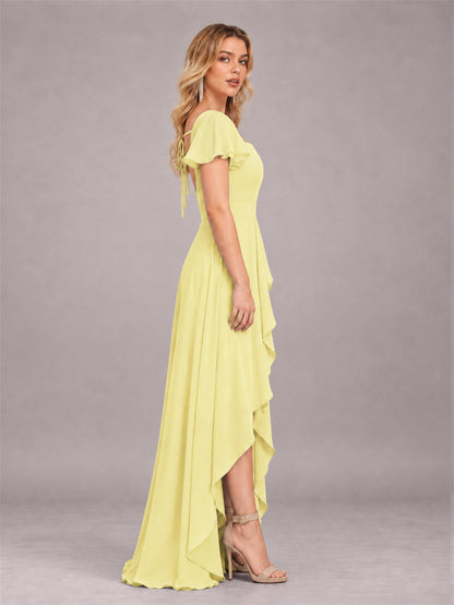 Daffodil Refined High Low Ruffles Chiffon Bridesmaid Dress with Belt