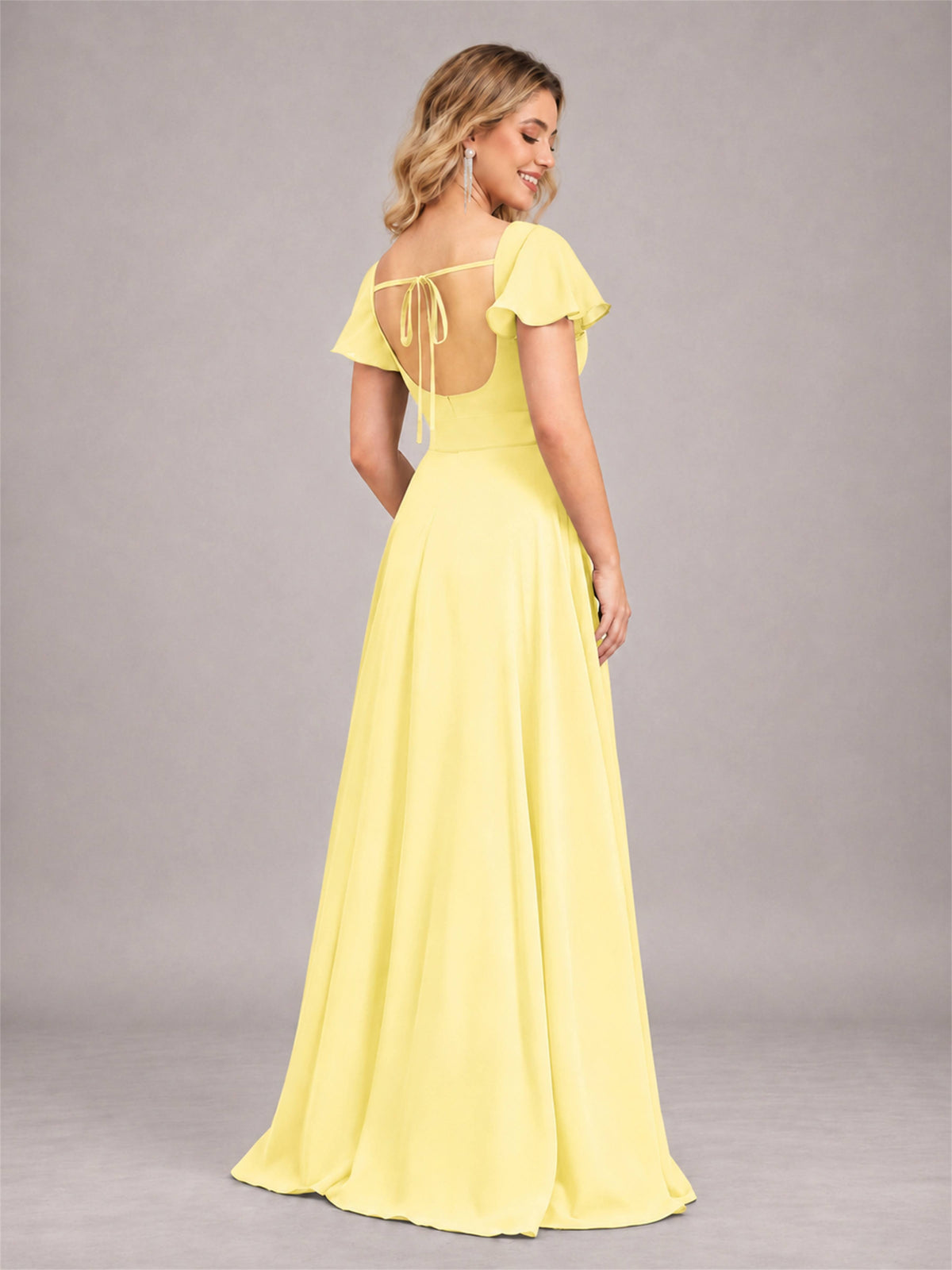 Daffodil Refined High Low Ruffles Chiffon Bridesmaid Dress with Belt