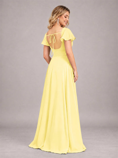 Daffodil Refined High Low Ruffles Chiffon Bridesmaid Dress with Belt