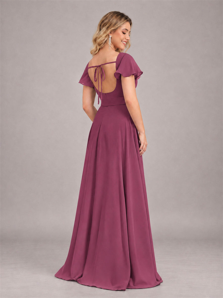 Desert Rose Refined High Low Ruffles Chiffon Bridesmaid Dress with Belt