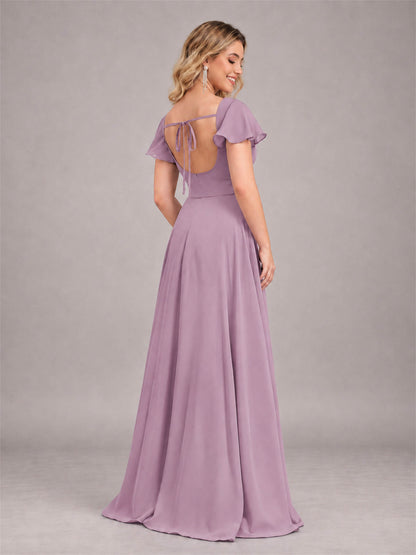 Dusty Purple Refined High Low Ruffles Chiffon Bridesmaid Dress with Belt