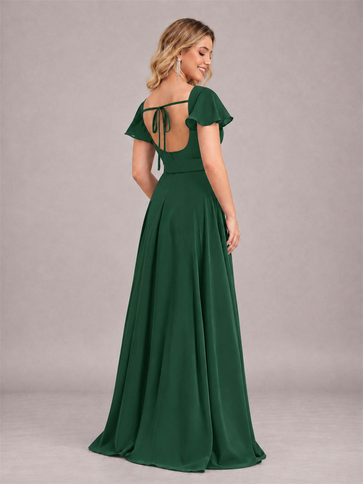 Emerald Green Refined High Low Ruffles Chiffon Bridesmaid Dress with Belt