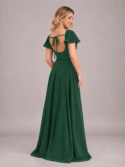 Emerald Green Refined High Low Ruffles Chiffon Bridesmaid Dress with Belt