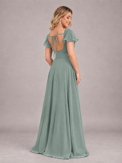 Eucalyptus Refined High Low Ruffles Chiffon Bridesmaid Dress with Belt
