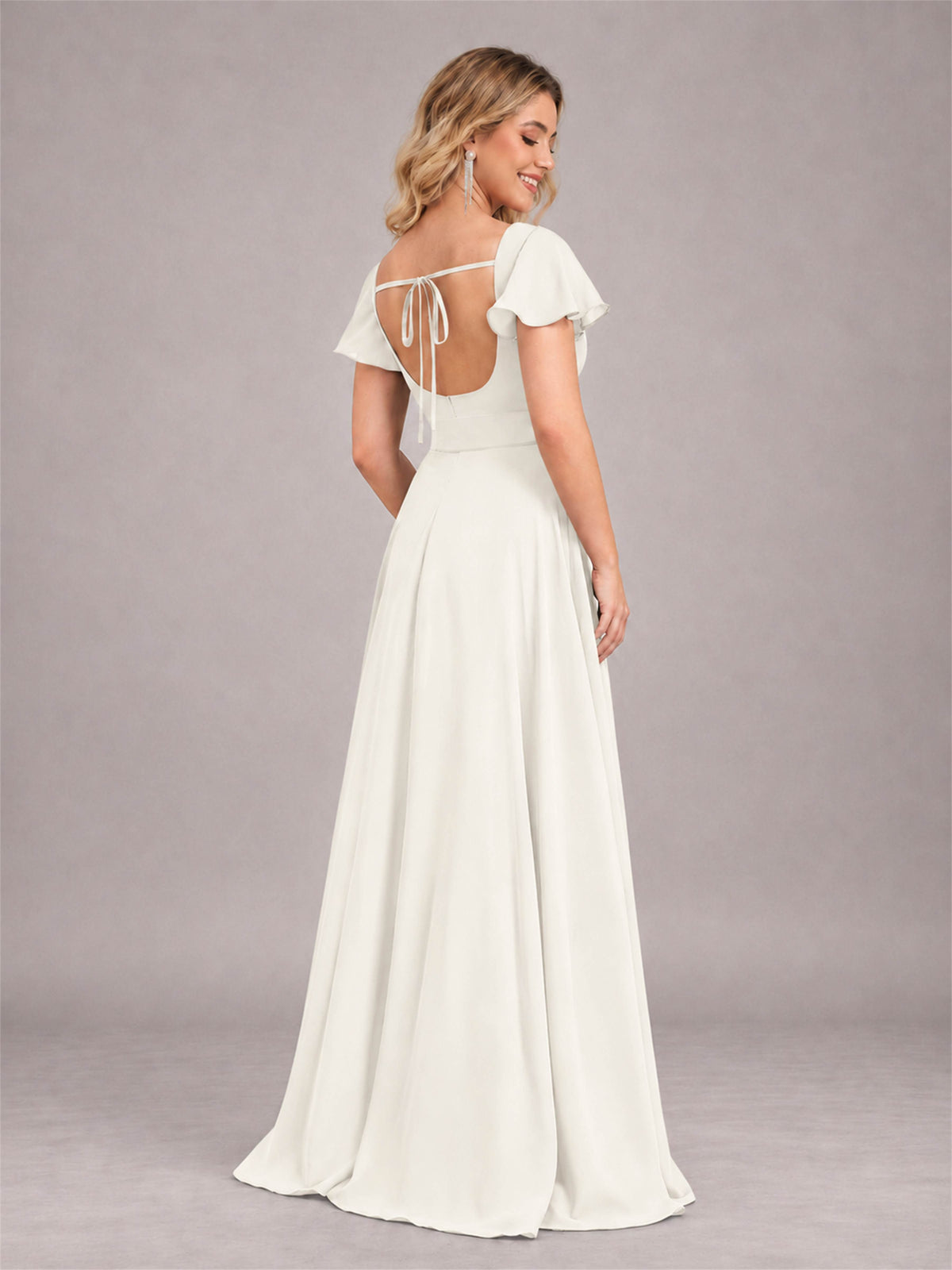 Ivory Refined High Low Ruffles Chiffon Bridesmaid Dress with Belt