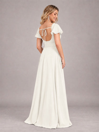 Ivory Refined High Low Ruffles Chiffon Bridesmaid Dress with Belt