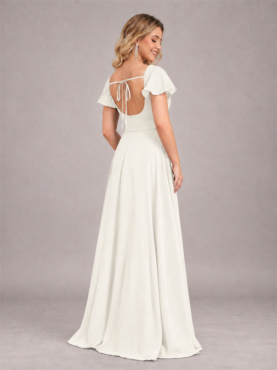 Ivory Refined High Low Ruffles Chiffon Bridesmaid Dress with Belt