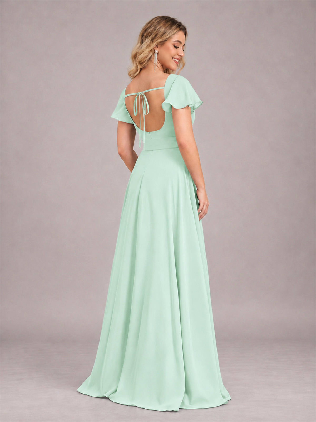 Mint Green Refined High Low Ruffles Chiffon Bridesmaid Dress with Belt
