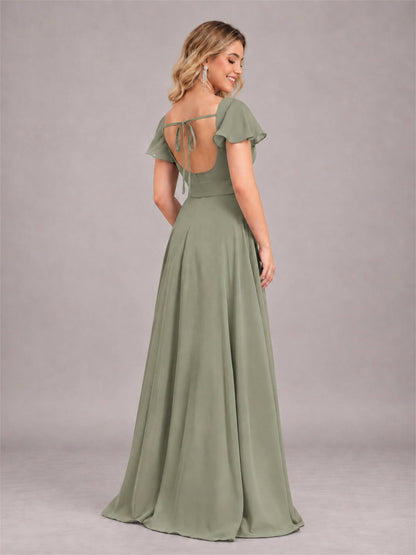 Olive Green Refined High Low Ruffles Chiffon Bridesmaid Dress with Belt