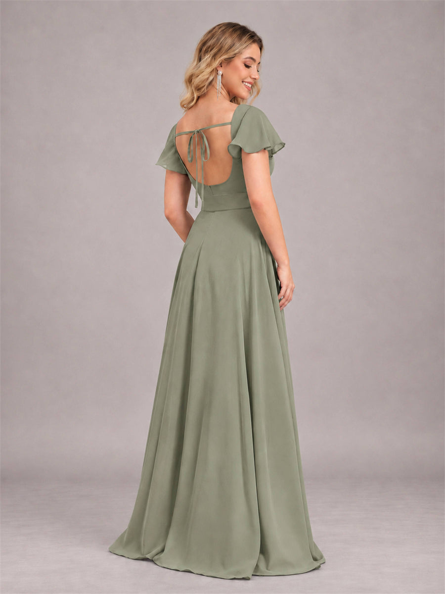 Olive Green Refined High Low Ruffles Chiffon Bridesmaid Dress with Belt