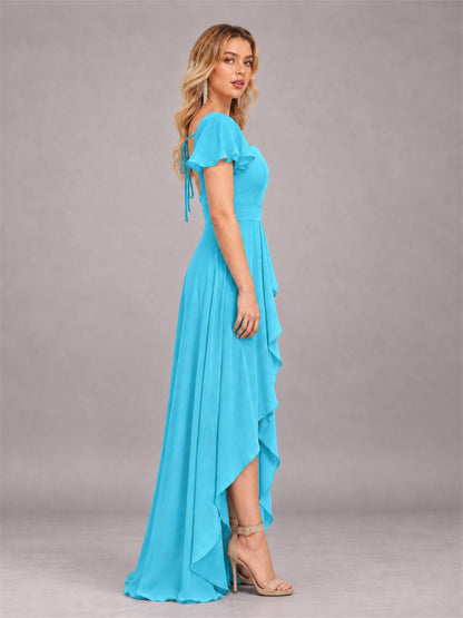 Pool Refined High Low Ruffles Chiffon Bridesmaid Dress with Belt