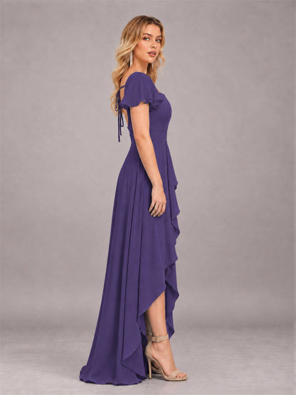 Regency Refined High Low Ruffles Chiffon Bridesmaid Dress with Belt