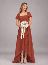 Refined High Low Ruffles Chiffon Bridesmaid Dress with Belt