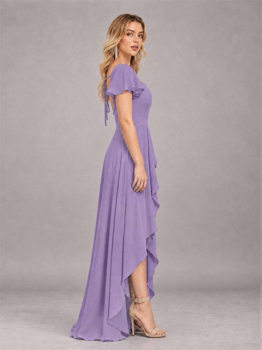 Tahiti Refined High Low Ruffles Chiffon Bridesmaid Dress with Belt