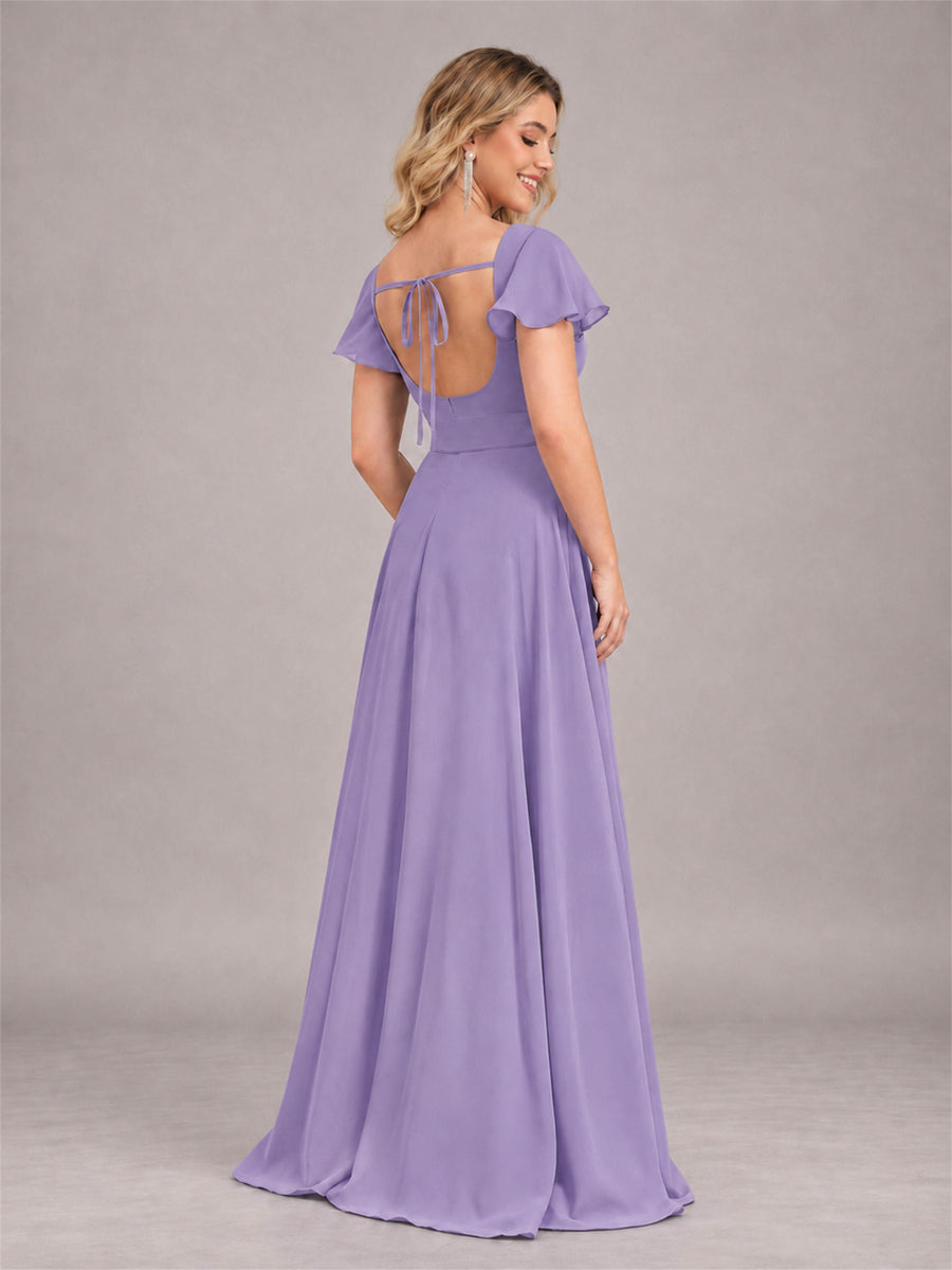 Tahiti Refined High Low Ruffles Chiffon Bridesmaid Dress with Belt