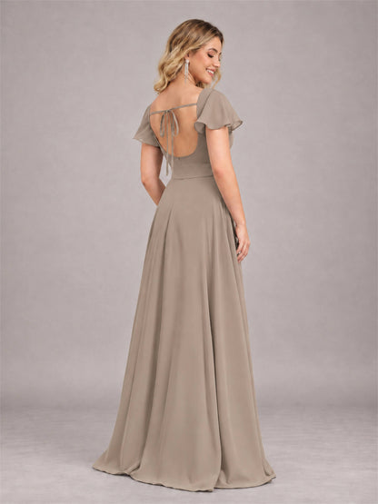 Taupe Refined High Low Ruffles Chiffon Bridesmaid Dress with Belt