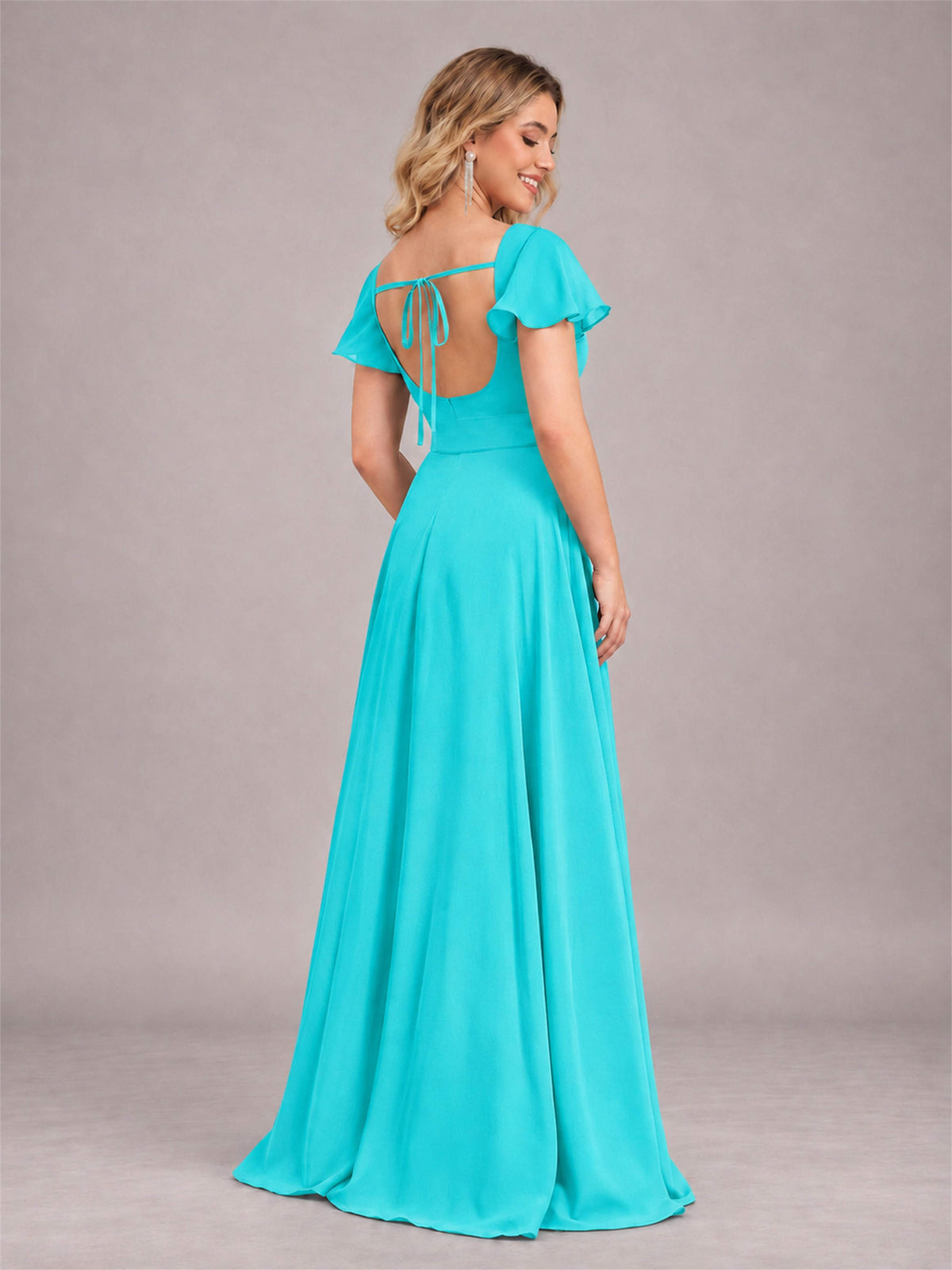 Turquoise Refined High Low Ruffles Chiffon Bridesmaid Dress with Belt