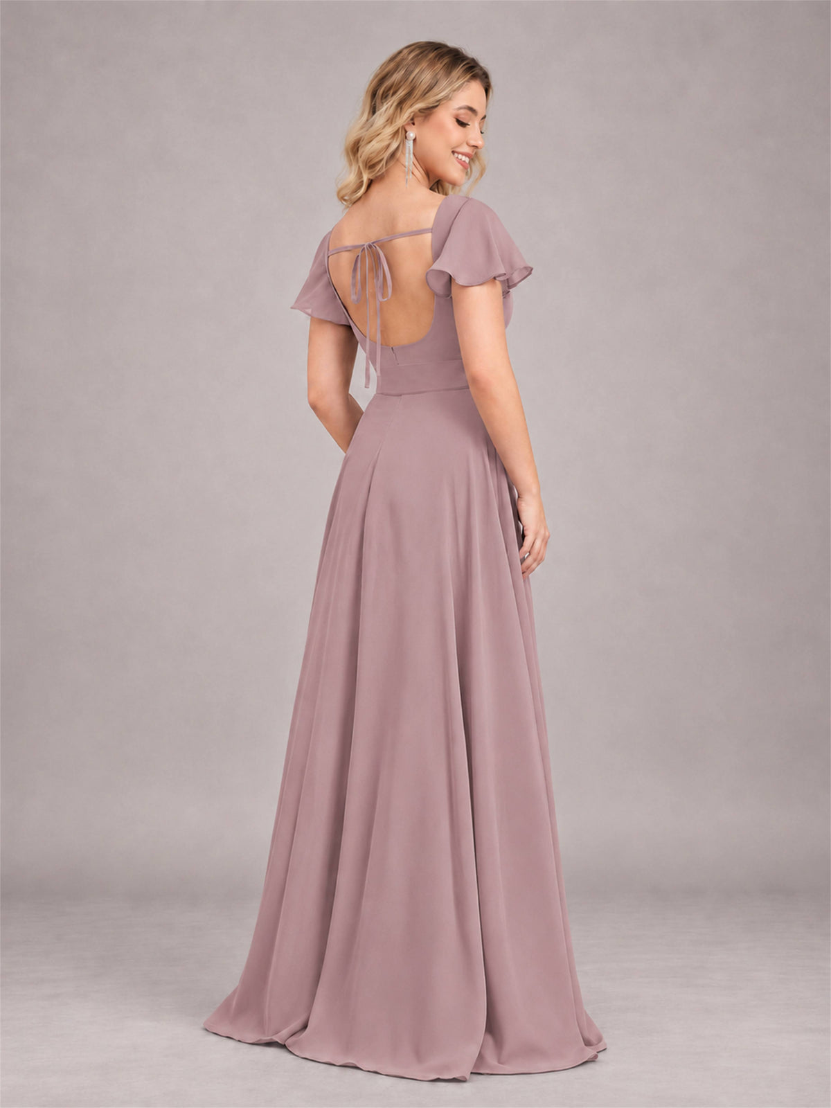 Vintage Mauve Refined High Low Ruffles Chiffon Bridesmaid Dress with Belt