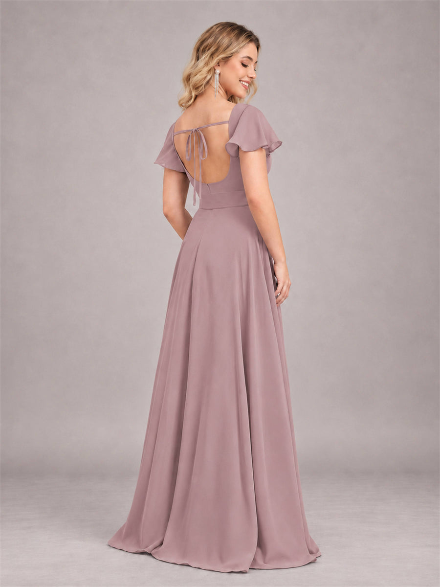 Vintage Mauve Refined High Low Ruffles Chiffon Bridesmaid Dress with Belt