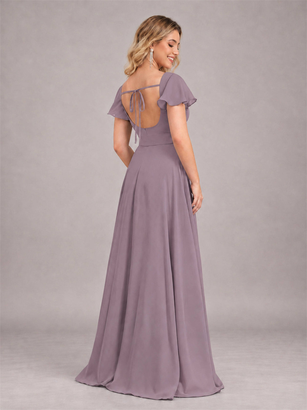 Wisteria Refined High Low Ruffles Chiffon Bridesmaid Dress with Belt