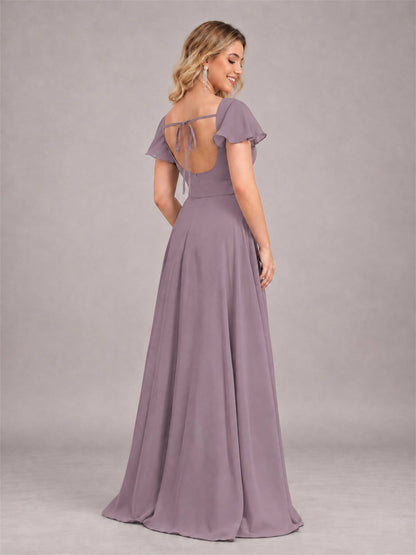 Wisteria Refined High Low Ruffles Chiffon Bridesmaid Dress with Belt