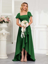 Refined High Low Ruffles Chiffon Bridesmaid Dresses with Belt