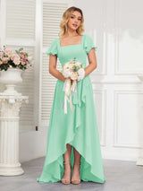 Refined High Low Ruffles Chiffon Bridesmaid Dresses with Belt