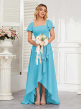 Refined High Low Ruffles Chiffon Bridesmaid Dresses with Belt