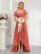 Refined High Low Ruffles Chiffon Bridesmaid Dresses with Belt