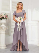Refined High Low Ruffles Chiffon Bridesmaid Dresses with Belt