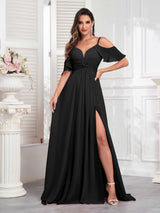 Refined Off The Shoulder Spaghetti Straps Chiffon Bridesmaid Dresses