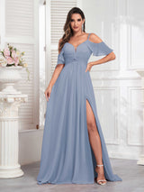 Refined Off The Shoulder Spaghetti Straps Chiffon Bridesmaid Dresses