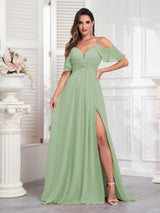 Refined Off The Shoulder Spaghetti Straps Chiffon Bridesmaid Dresses