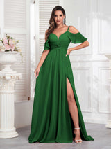 Refined Off The Shoulder Spaghetti Straps Chiffon Bridesmaid Dresses