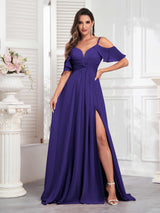 Refined Off The Shoulder Spaghetti Straps Chiffon Bridesmaid Dresses