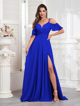 Refined Off The Shoulder Spaghetti Straps Chiffon Bridesmaid Dresses