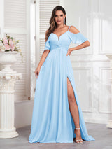 Refined Off The Shoulder Spaghetti Straps Chiffon Bridesmaid Dresses