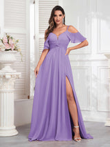Refined Off The Shoulder Spaghetti Straps Chiffon Bridesmaid Dresses