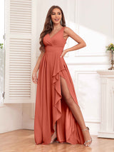 Refined Ruffles V-Neck Sleeveless Chiffon Bridesmaid Dresses