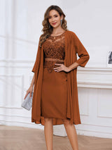 Refined Scoop Neck Two Pieces Lace Chiffon Knee Length Mother Of The Bride Dresses