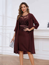 Refined Scoop Neck Two Pieces Lace Chiffon Knee Length Mother Of The Bride Dresses