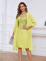 Refined Scoop Neck Two Pieces Lace Chiffon Knee Length Mother Of The Bride Dresses