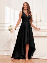 Refined Sleeveless High Low Chiffon Bridesmaid Dresses With Pockets