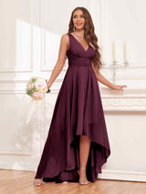 Refined Sleeveless High Low Chiffon Bridesmaid Dresses With Pockets