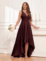 Refined Sleeveless High Low Chiffon Bridesmaid Dresses With Pockets